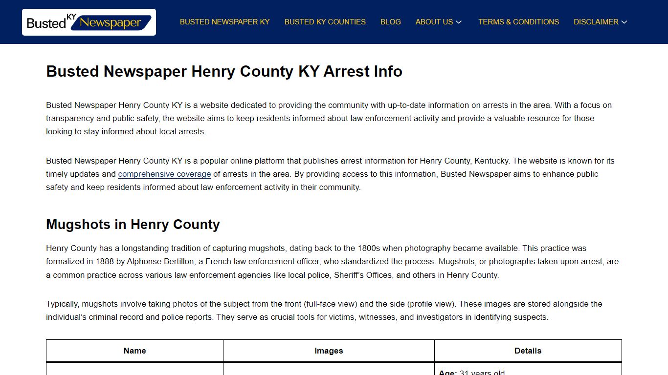 Busted Newspaper Henry County KY Arrest Info